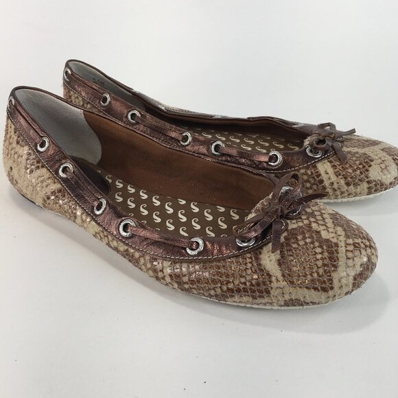 Sperry Top-Sider Leather Animal Print Slip On Flats Size 8.5M - Picture 1 of 12